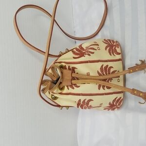 DOONEY & BOURKE SMALL LEATHER CINCH TOP BUCKET BAG WITH PALM TREES (RARE FIND )